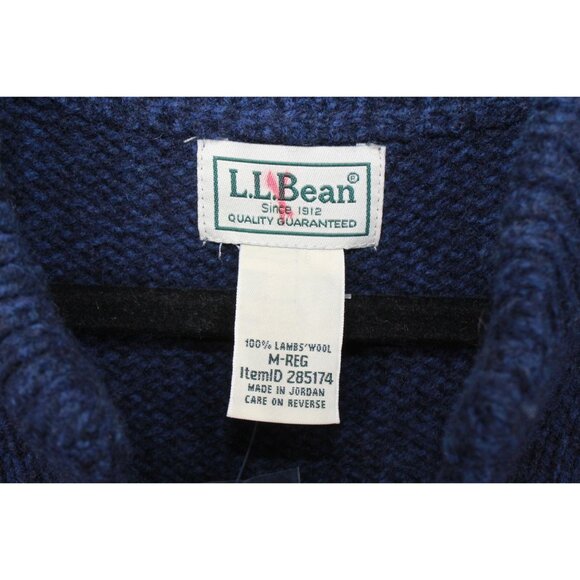 LL Bean Classic Ragg Wool Sweater Henley Nautical Navy Size Medium - Picture 6 of 10